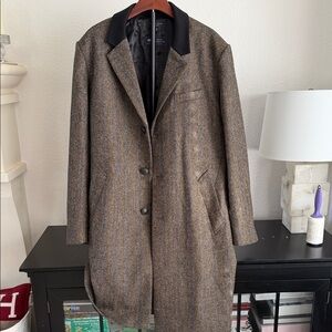 Brown Navy Black Herringbone Wool Chesterfield Collared Coat